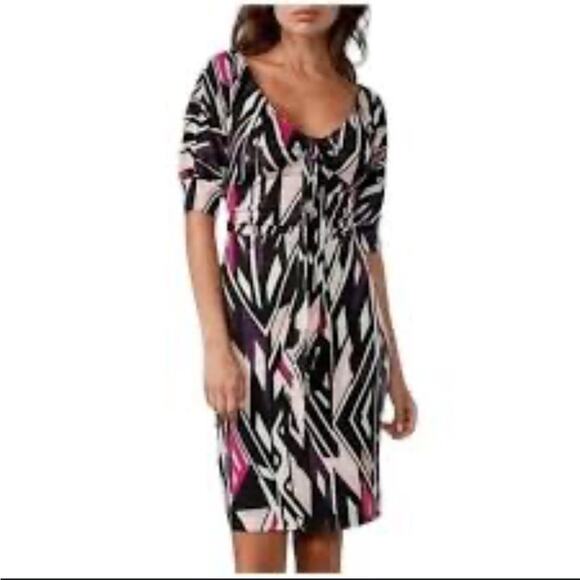 100% Silk Diane Von Furstenburg Stylish Black and Pink Geometric Dress - Picture 1 of 8